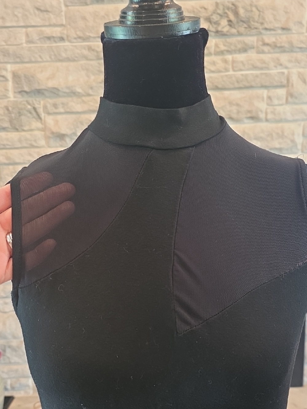 2/$25 Black Mesh Panel Mock Neck Tank Top. Size Medium